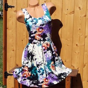 Guess Water Color Floral Multi Bright Pleats Dress